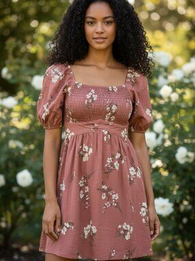 Inspired Hearts Floral Short Sleeve Smock Mini Dress Sz L